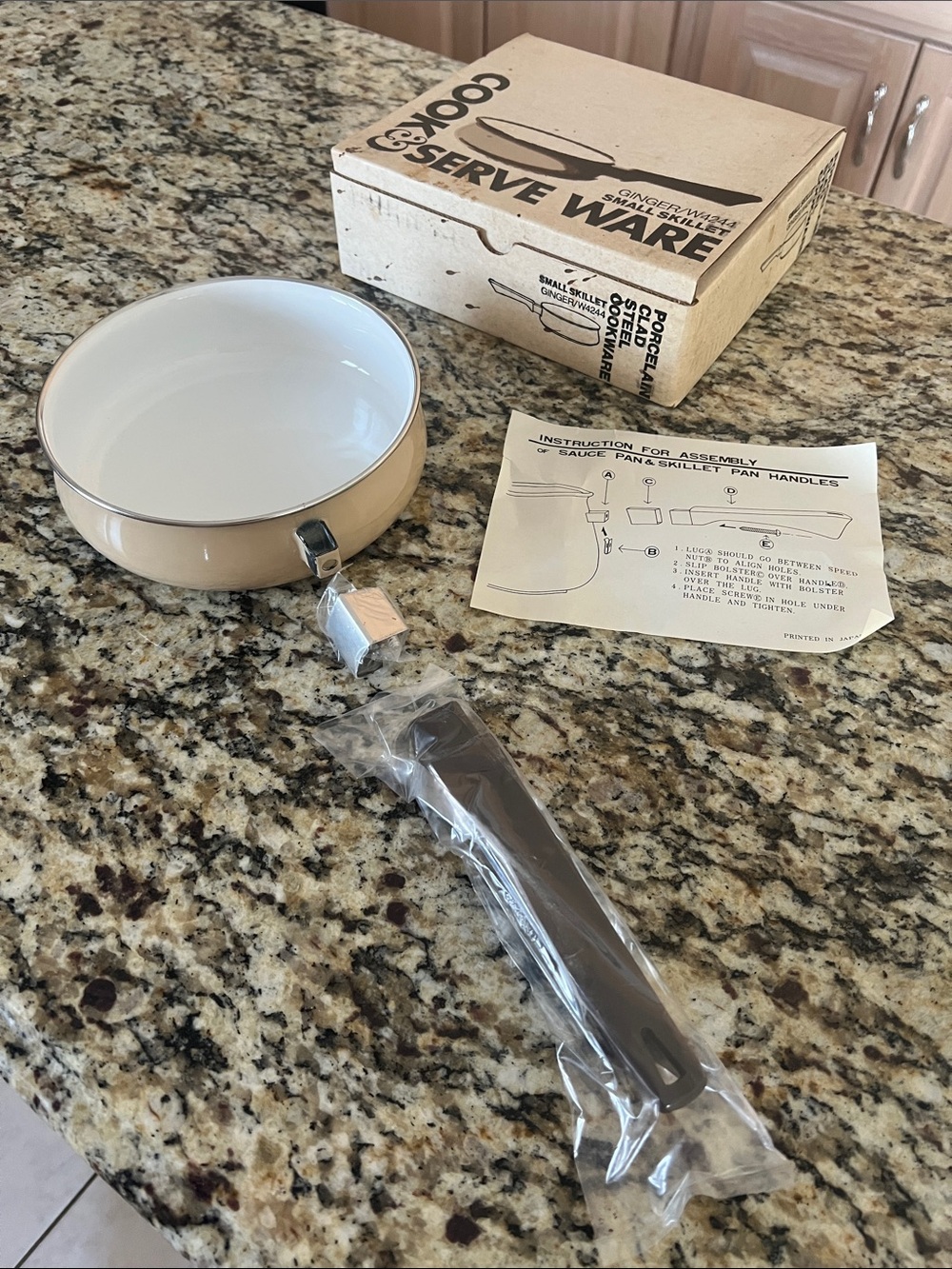 Ginger and Cream Small Skillet with black Handle - Porcelain Interior - NWT